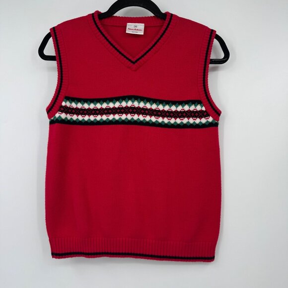 Hanna Andersson Red Vest Nordic Sweater Cotton Pullover Navy Trim Size 140  10 - Picture 5 of 9
